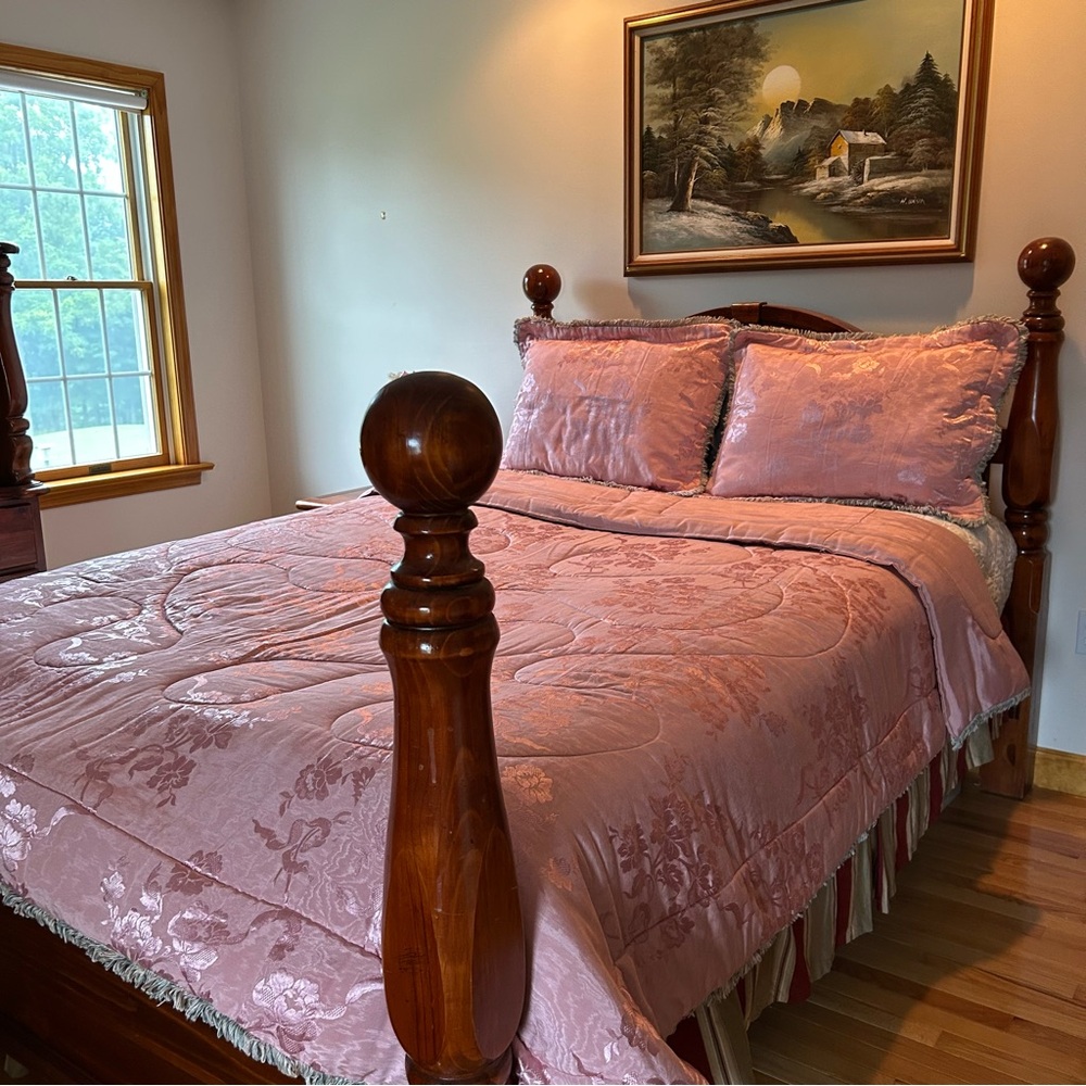 Vintage 90’s Custom Made Pink Floral Queen Size Bedding Set